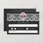 Chalkboard Lace Red & Black Sugar Skull RSVP-kaart Kaart (Voorkant / Achterkant)