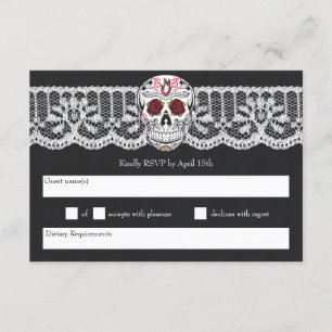 Chalkboard Lace Red & Black Sugar Skull RSVP-kaart Kaart