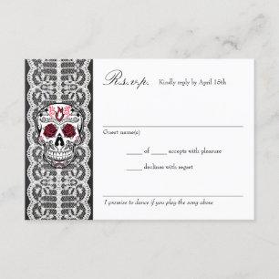 Chalkboard Lace Red & Black Sugar Skull RSVP-kaart RSVP Kaartje