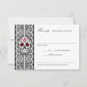 Chalkboard Lace Red & Black Sugar Skull RSVP-kaart RSVP Kaartje (Voorkant)