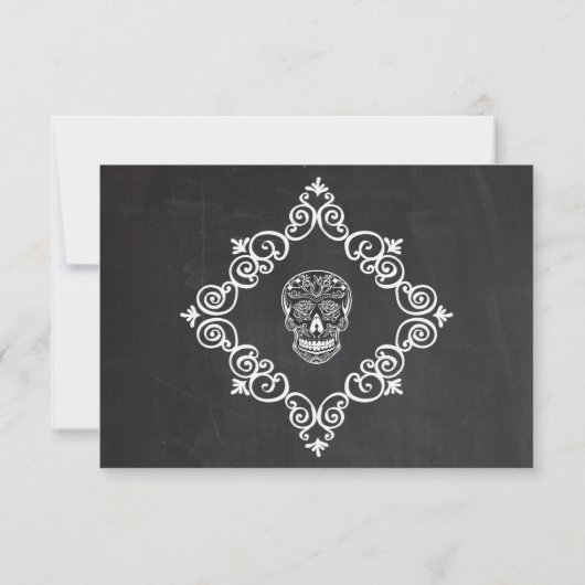 Chalkboard Lace Red & Black Sugar Skull RSVP-kaart RSVP Kaartje (Achterkant)
