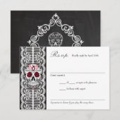 Chalkboard Lace Red & Black Sugar Skull RSVP-kaart RSVP Kaartje (Voorkant / Achterkant)
