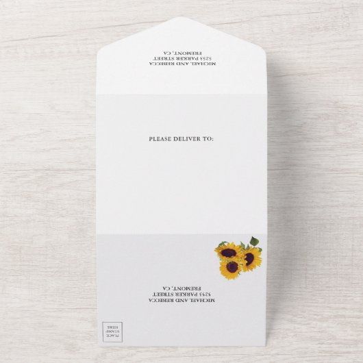 Chalkboard Lace String Lights Sunflower Wedding All In One Uitnodiging (Buitenkant)