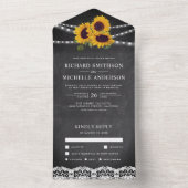 Chalkboard Lace String Lights Sunflower Wedding All In One Uitnodiging (Binnen)