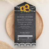 Chalkboard Lace String Lights Sunflower Wedding All In One Uitnodiging