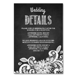 Chalkboard + Lace Wedding Receptie Insert Kaarten