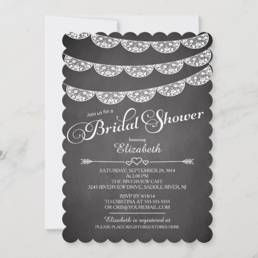 Chalkboard Lace & Wood Bridal Shower Invitation Kaart (Voorkant)