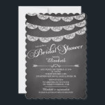 Chalkboard Lace & Wood Bridal Shower Invitation Kaart<br><div class="desc">Een prachtige scallop die doorsnede rustic bridal douche-uitnodiging met een stijlvolle kanaalwerende hanger op een moderne zwarte achtergrond. Draai onze moderne tint-trouwdouche om een passend uitzicht voor een extra speciale aanraking. Ideaal voor een herfst vrijgezellenfeest, wintervrijgezellenfeest, vrijgezellenfeest in de lente, vrijgezellenfeest in de zomer en een landtuinbruiloft. Verkrijgbaar in onze...</div>