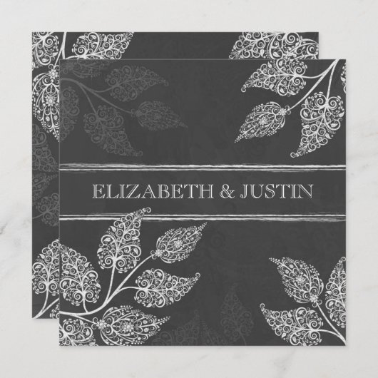 Chalkboard Lacy Leaves Wedding Kaart (Voorkant / Achterkant)