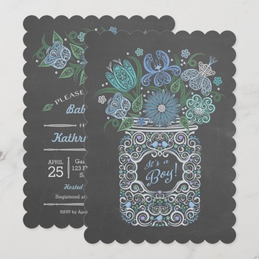 Chalkboard Lacy Mason Baby shower Het is een jonge Kaart (Voorkant / Achterkant)