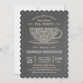Chalkboard Lacy Teacup Baby shower Uitnodiging (Voorkant)