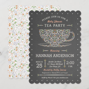 Chalkboard Lacy Teacup Baby shower Uitnodiging
