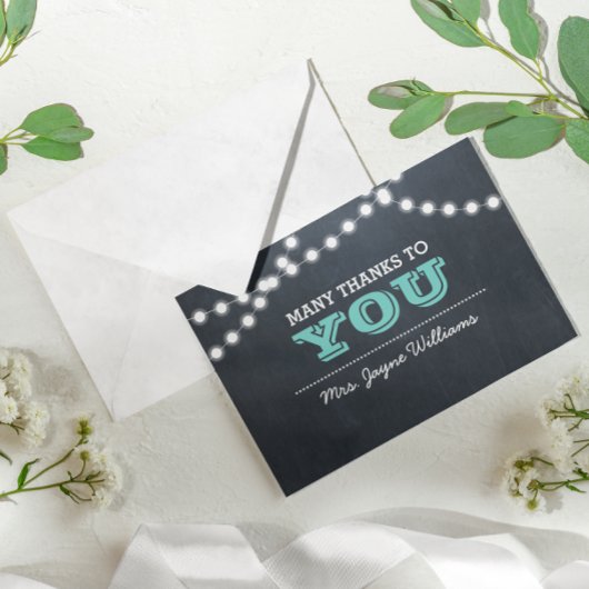 Chalkboard lampjes Blauwgroen Bedankkaart