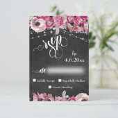 Chalkboard, lampjes, kalligrafiroze bloemen RSVP (Staand voorkant)