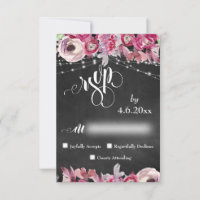 Chalkboard, lampjes, kalligrafiroze bloemen RSVP