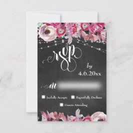 Chalkboard, lampjes, kalligrafiroze bloemen RSVP