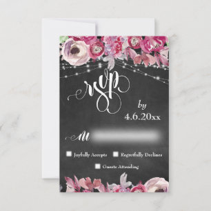 Chalkboard, lampjes, kalligrafiroze bloemen RSVP