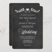 Chalkboard Laurel Leaf Heart Wedding Invitation Kaart (Voorkant / Achterkant)
