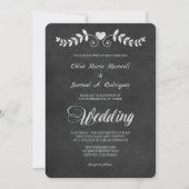 Chalkboard Laurel Leaf Heart Wedding Invitation Kaart (Voorkant)