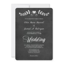 Chalkboard Laurel Leaf Heart Wedding Invitation
