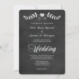 Chalkboard Laurel Leaf Heart Wedding Invitation Kaart
