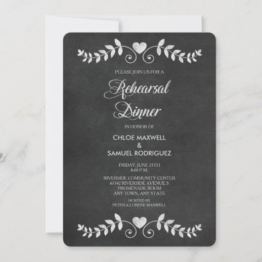 Chalkboard Laurel Leaf Rehearsal Dinner Invitation Kaart (Voorkant)