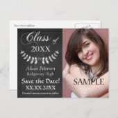 Chalkboard Laurel Leaf Save the Date Afstuderen Aankondigingskaart (Voorkant / Achterkant)