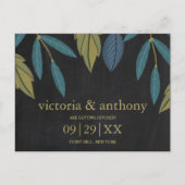 Chalkboard Leaf Bruiloft Bewaar de datum Aankondigingskaart (Voorkant)