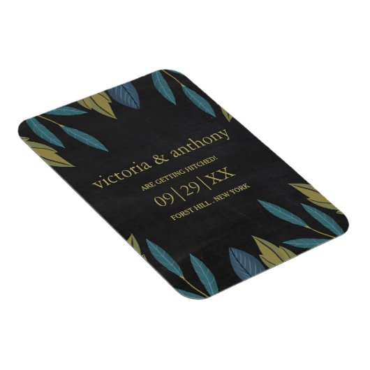 Chalkboard Leaf Bruiloft Bewaar de datum Magneet (Rechterzijde)