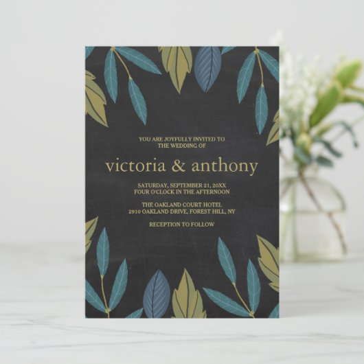 Chalkboard Leaf Bruiloft Kaart (Staand voorkant)
