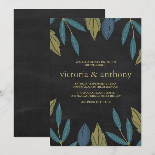 Chalkboard Leaf Bruiloft Kaart (Voorkant / Achterkant)