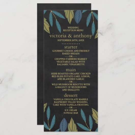 Chalkboard Leaf Bruiloft Menu (Voorkant / Achterkant)