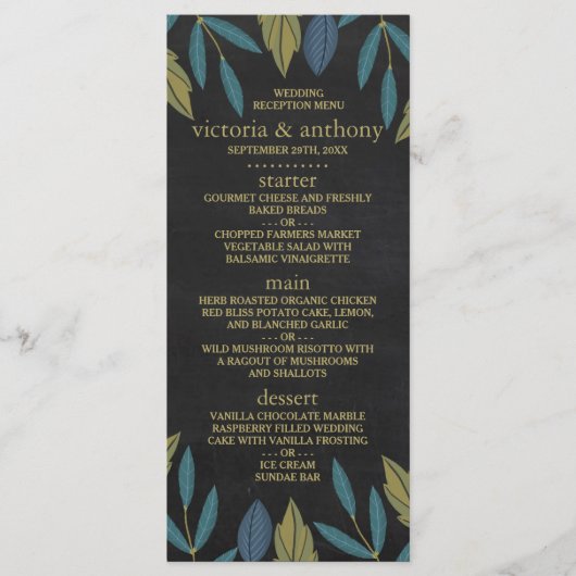 Chalkboard Leaf Bruiloft Menu (Voorkant)