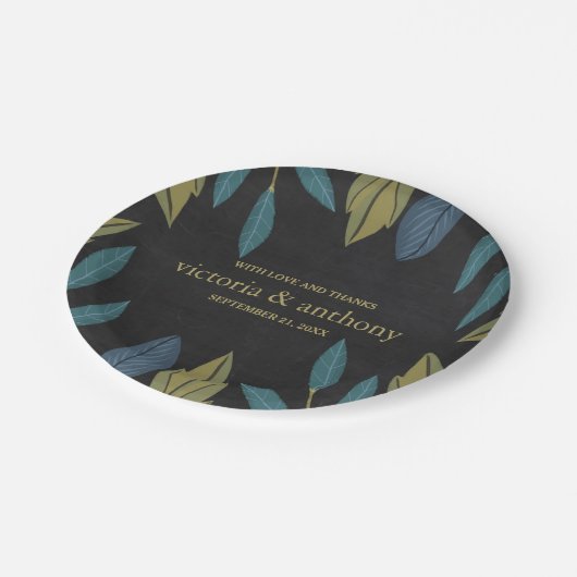 Chalkboard Leaf Bruiloft Papieren Bordje (Gekanteld)