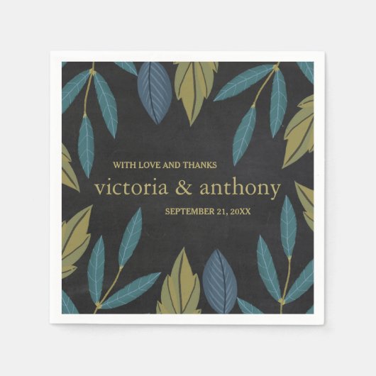 Chalkboard Leaf Bruiloft Servet (Voorkant)