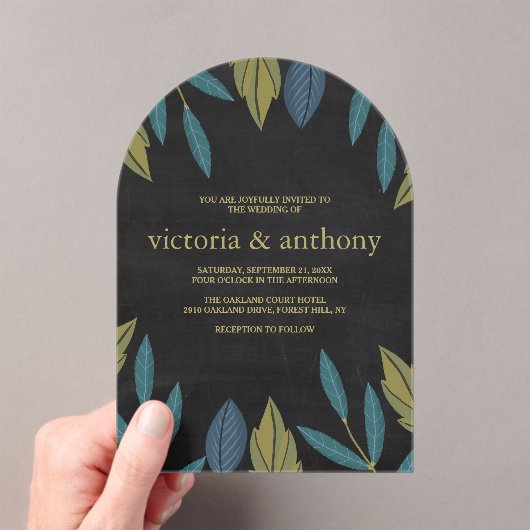 Chalkboard Leaf Wedding Acryl Uitnodigingen (Insitu (Draagbaar))