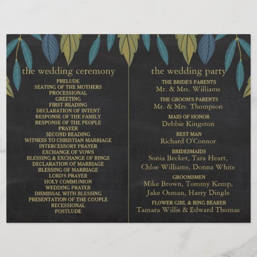 Chalkboard Leaf Wedding Bi-Fold Programma (Achterkant)