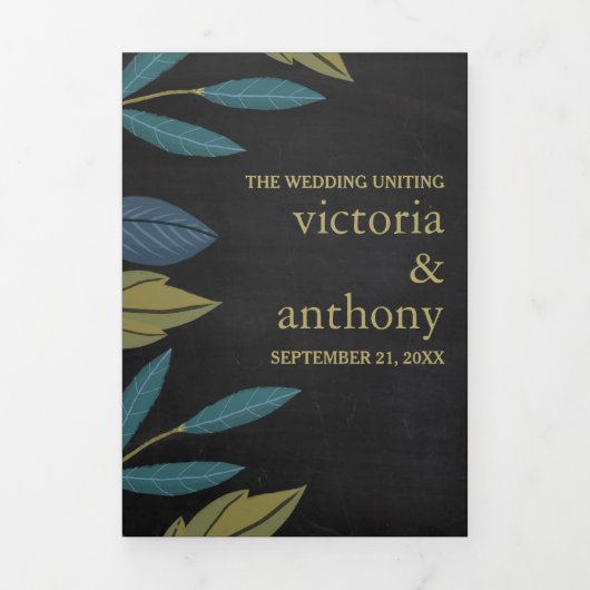 Chalkboard Leaf Wedding Suite Drieluik Uitnodiging (Cover)