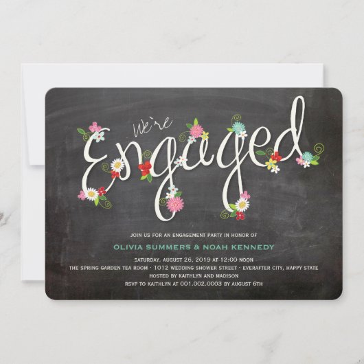 Chalkboard Lente Bloemen Chique Verlovingsfeest Kaart (Voorkant)