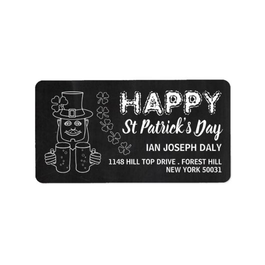 Chalkboard Leprechaun, St Patrick's Day Etiket (Voorkant)