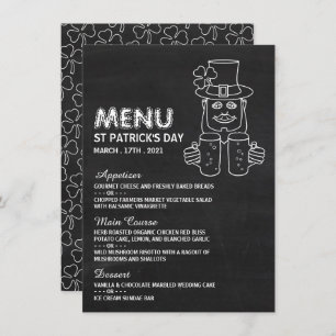 Chalkboard Leprechaun, St Patrick's Day Menu Card Kaart