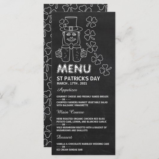 Chalkboard Leprechaun, St Patrick's Day Menu Kaart (Voorkant / Achterkant)