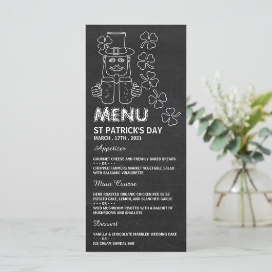 Chalkboard Leprechaun, St Patrick's Day Menu Kaart (Staand voorkant)
