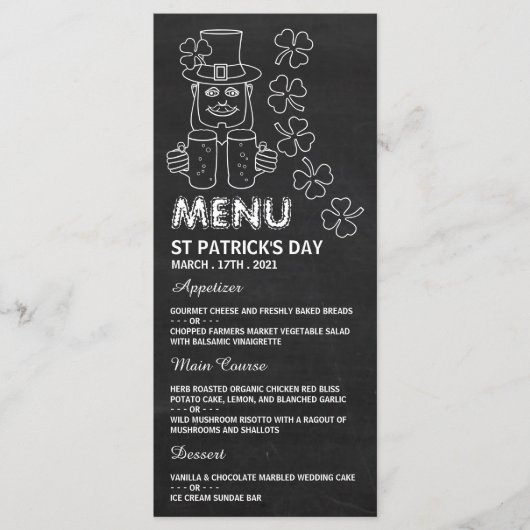 Chalkboard Leprechaun, St Patrick's Day Menu Kaart (Voorkant)