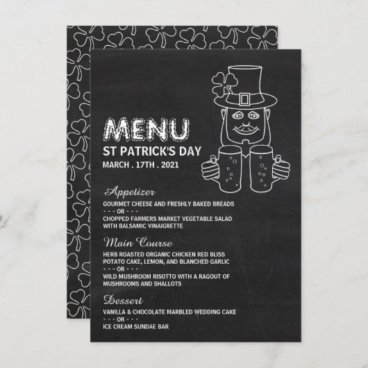Chalkboard Leprechaun, St Patrick's Day Menu Kaart (Voorkant / Achterkant)