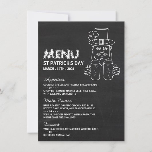 Chalkboard Leprechaun, St Patrick's Day Menu Kaart (Voorkant)