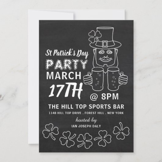 Chalkboard Leprechaun, St Patrick's Day Party Kaart (Voorkant)
