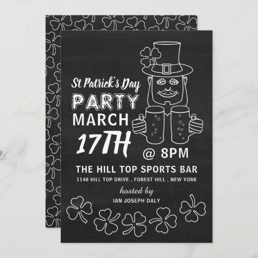 Chalkboard Leprechaun, St Patrick's Day Party Kaart (Voorkant / Achterkant)