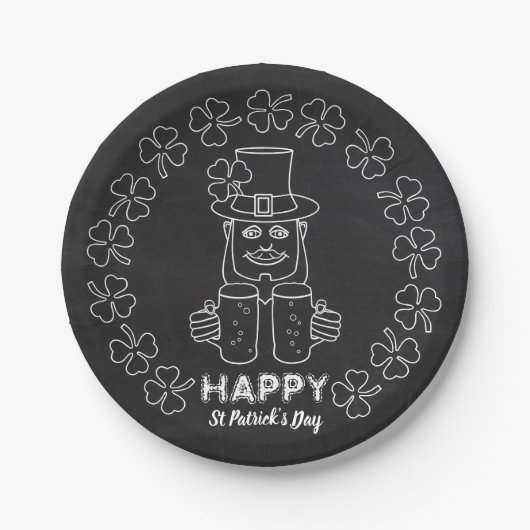 Chalkboard Leprechaun, St Patrick's Day Party Papieren Bordje (Voorkant)