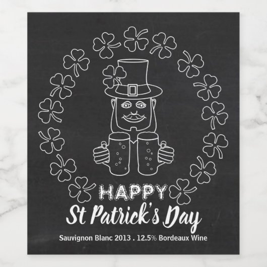 Chalkboard Leprechaun, St Patrick's Day Party Wijn Etiket (Enkel label)